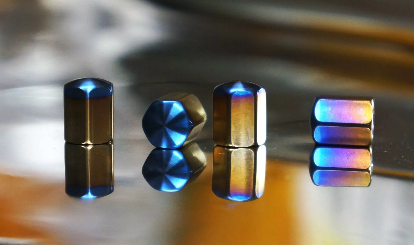 4x set Titanium Blue Tip Valve Stem Caps