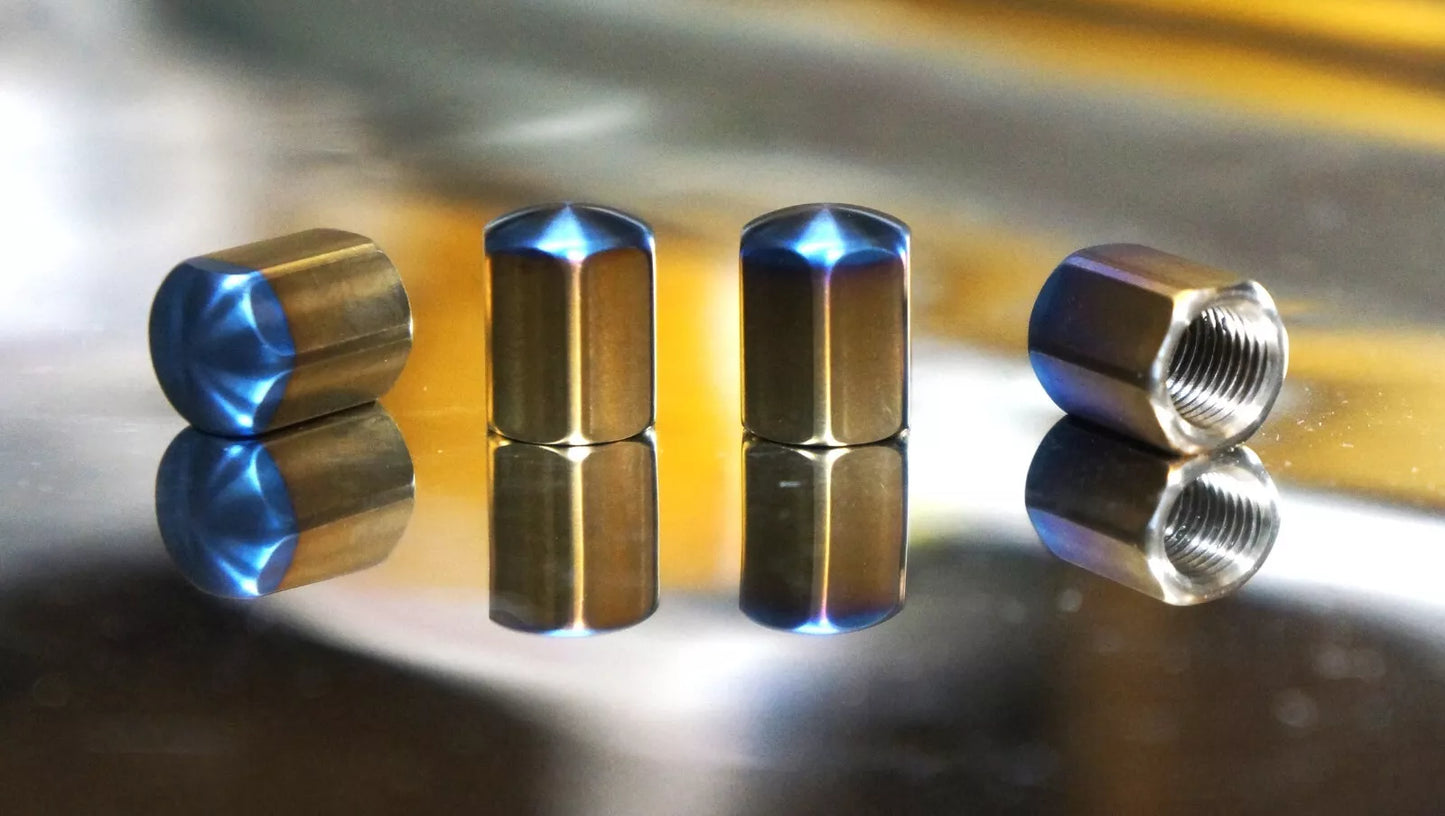 4x set Titanium Blue Tip Valve Stem Caps