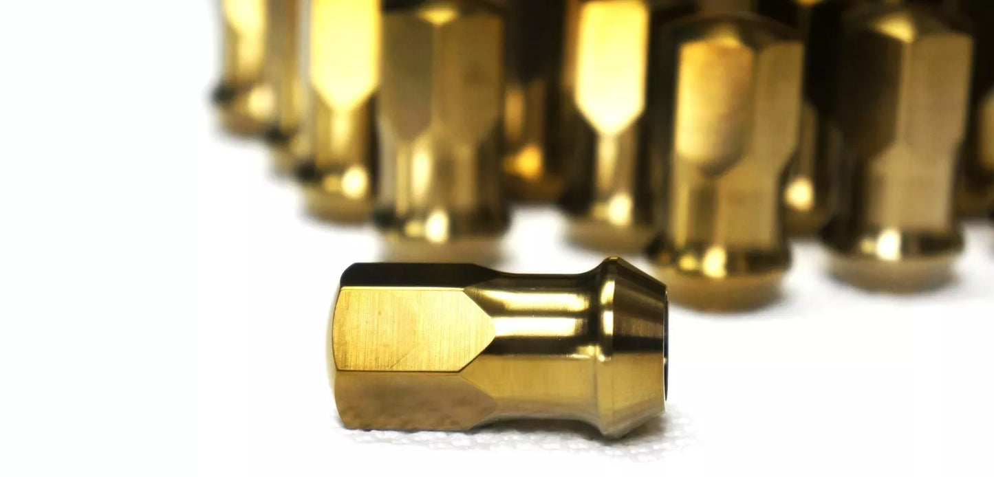 10x set Gold Titanium Closed End Lug Wheel Nut 14x1.5 19mm 60deg