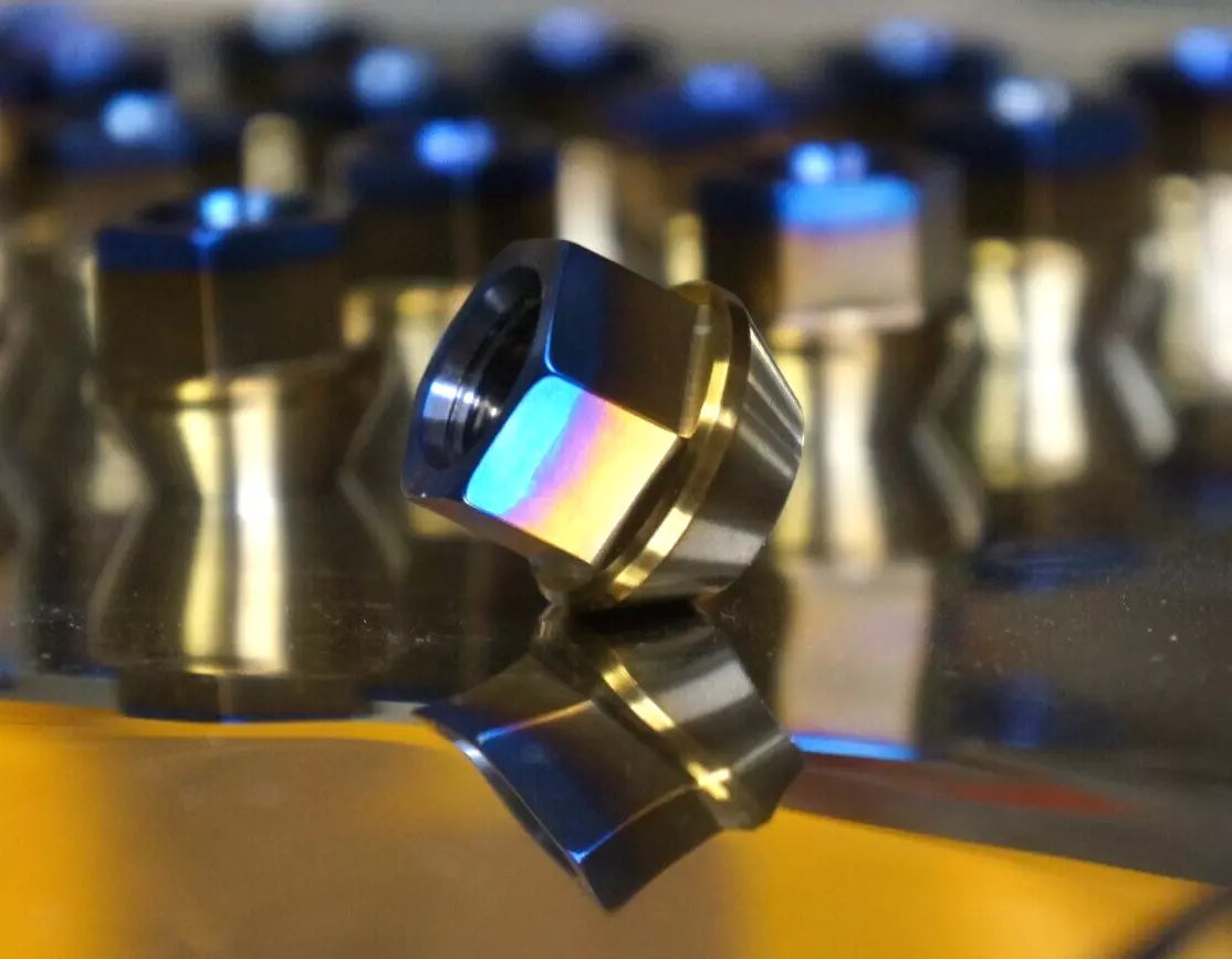 20x Set 12x1.25 17mm 60 Deg Acorn Open End Titanium Lug Nut Blue End 19mm long