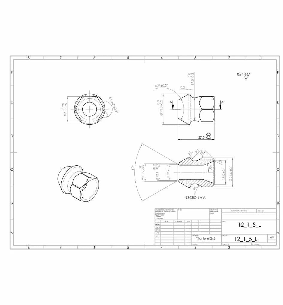 5x Set GR5 Purple Titanium Lug Nuts 12x1.5 HEX19 60deg Seat Open End
