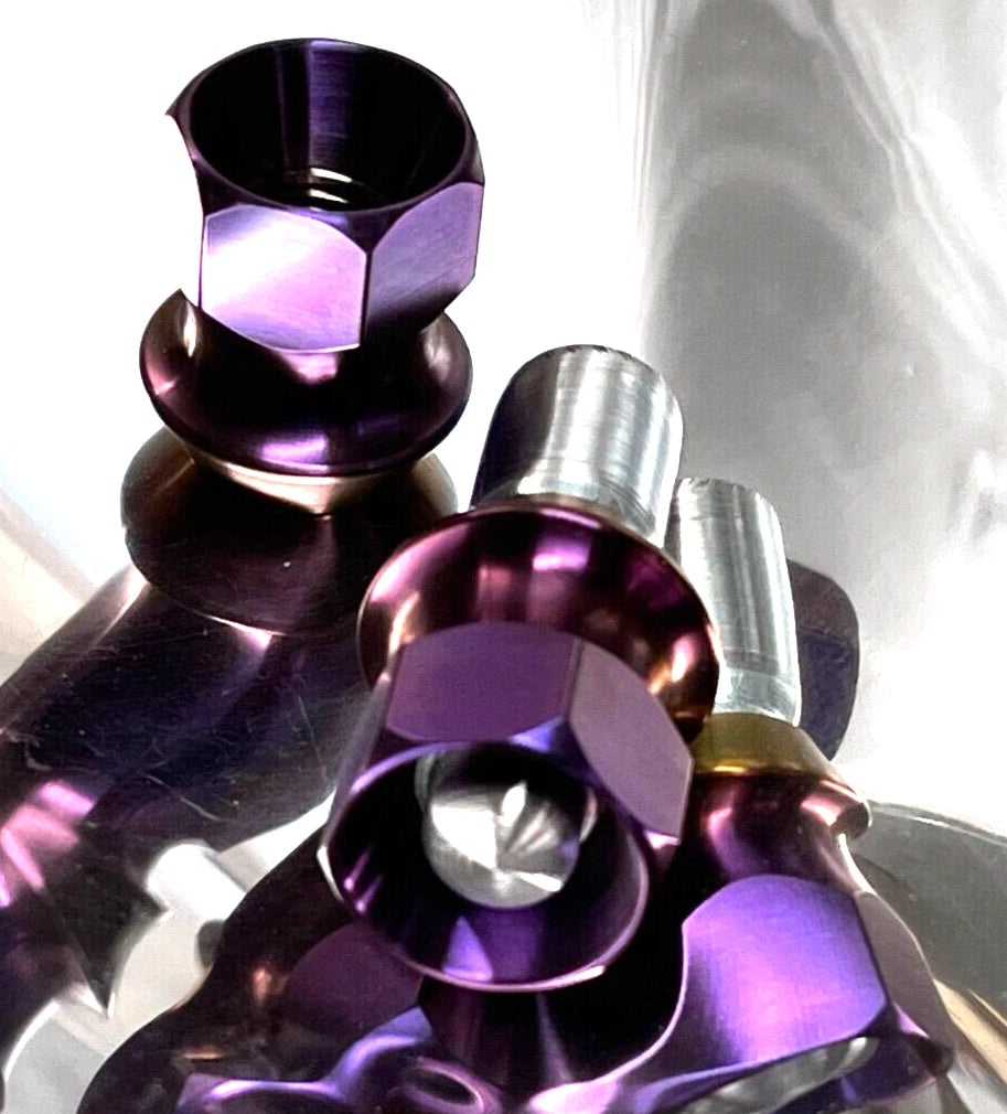 5x Set GR5 Purple Titanium Lug Nuts 12x1.5 HEX19 60deg Seat Open End