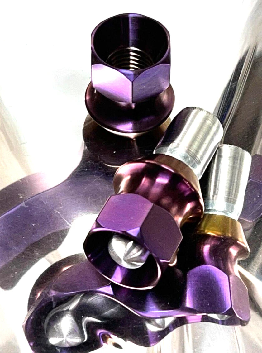 5x Set GR5 Purple Titanium Lug Nuts 12x1.5 HEX19 60deg Seat Open End